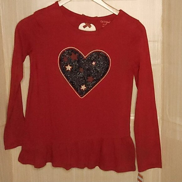 Cat & Jack Girls New Red Tunic Black Glitter Heart 14-16 - Picture 1 of 7